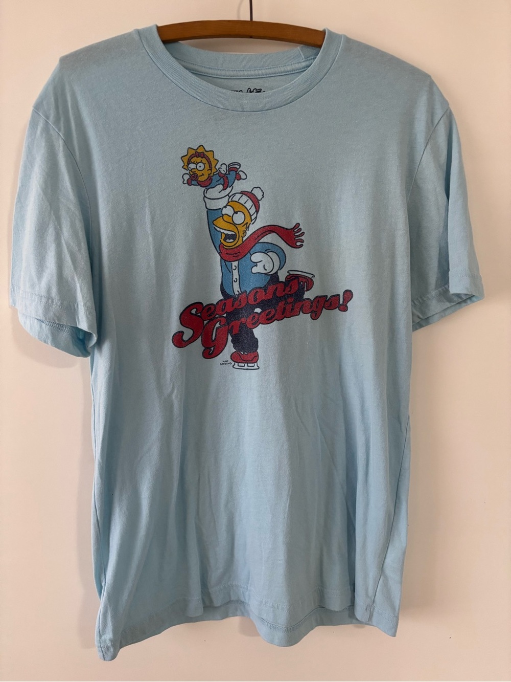 Simpsons Christmas Old Navy Light Blue 'Season's Greetings' Graphic- Christmas